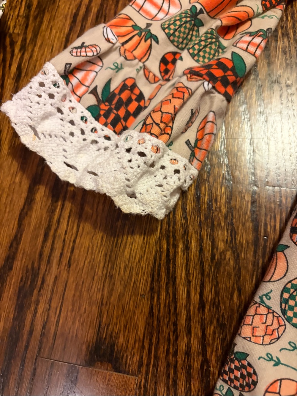 Girls' Pumpkin Print Long-Sleeve Dress - Biege & Orange - Picture 4 of 6